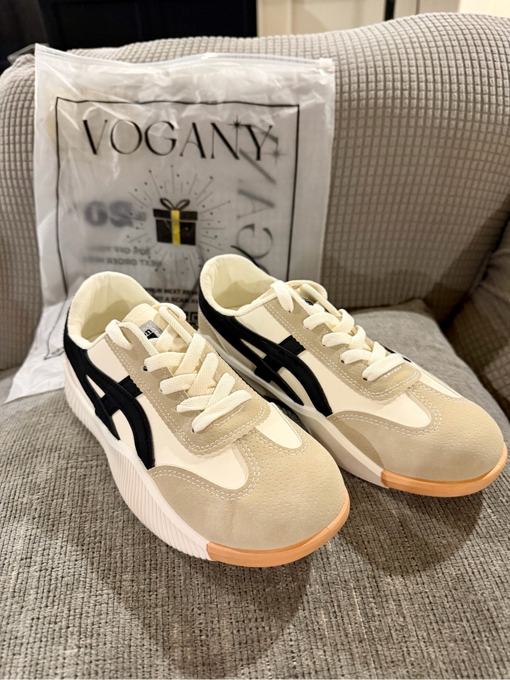 Vogany Beige and Black Women's Athletic Sneakers
